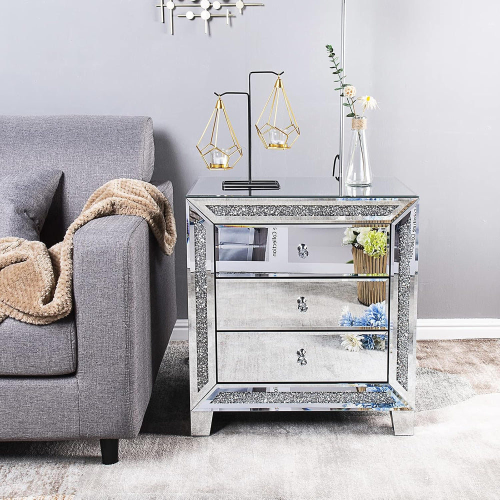 VINGLI Mirrored Nightstands Set of 2, 23" W Glass Mirror Night Stand Set...