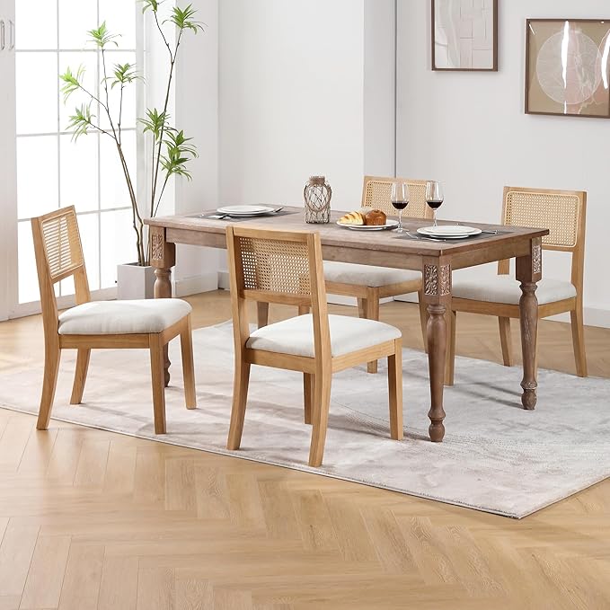 Westice Rattan Dining Chairs Set of 6, Farmhouse Natural Dining Room Chairs w...