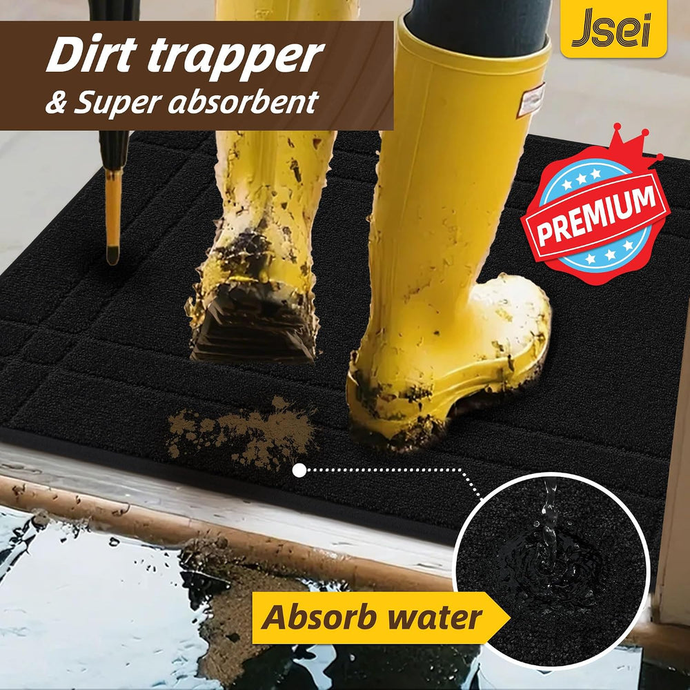 JSEI Door Mat for Entrance 32"x48", Dirt Trapper Doormat, Black