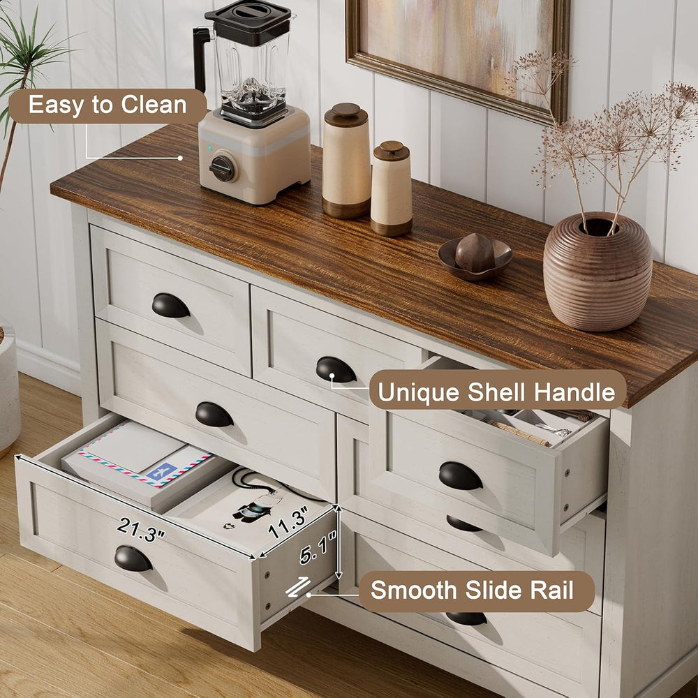 SINROM White Dresser Bedroom Set,7 Drawer Dresser & 2 Drawer Nightstands