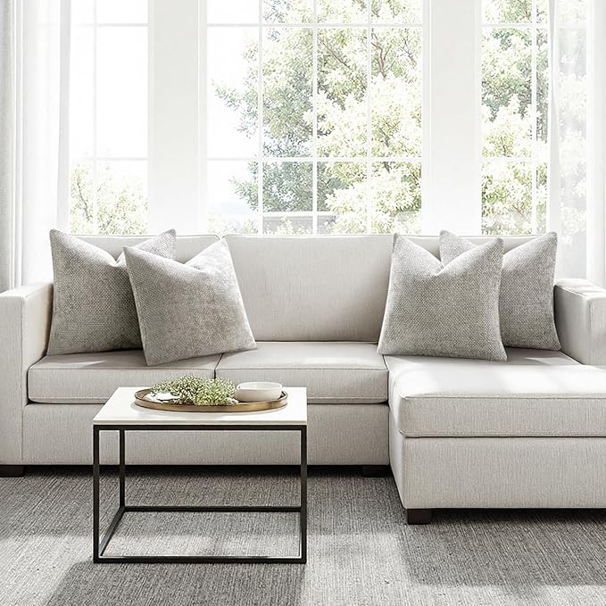MIULEE Pack of 4 Couch Throw Pillow Covers 18x18 Inch Light Gray Soft