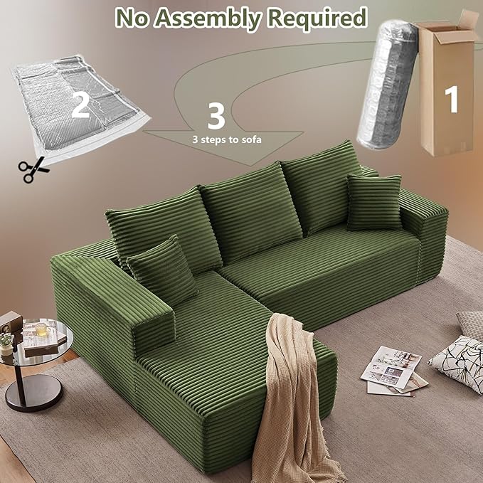 107" Cloud Sectional Couch with L-Shape Chaise, Modern Modular Comfy Sof...