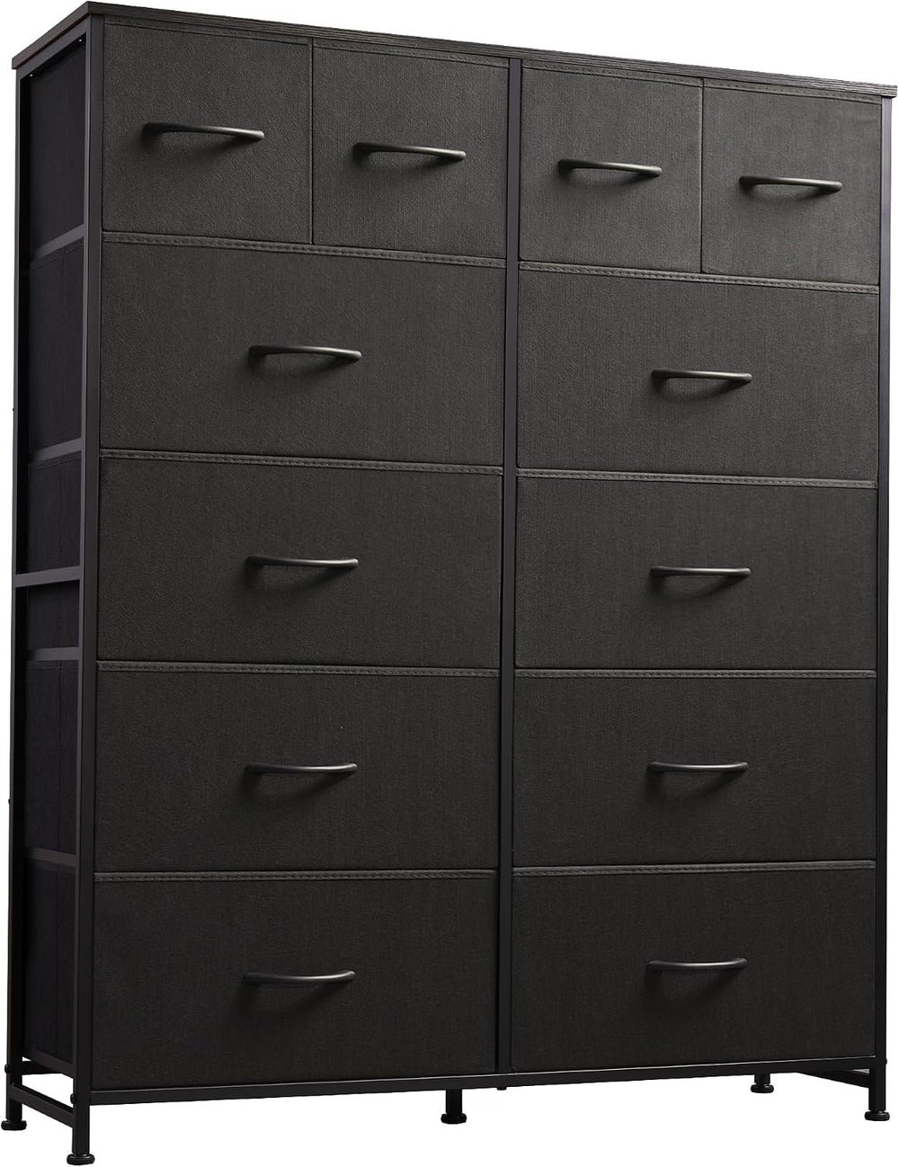 WLIVE 12 Drawer Tall Black Fabric Dresser Bedroom Storage Chest