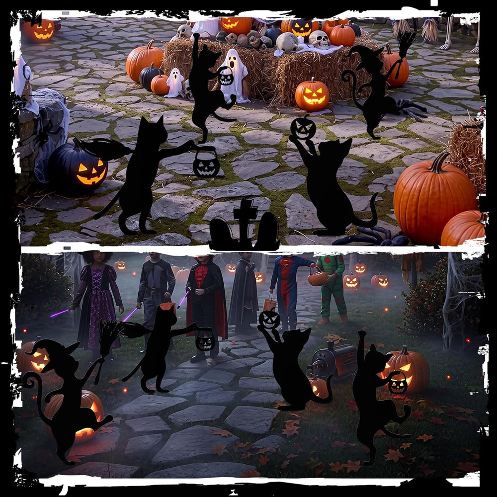 Geelin Halloween Garden Yard Decoration 4 Pcs 15.8In Metal Black Cat Stakes