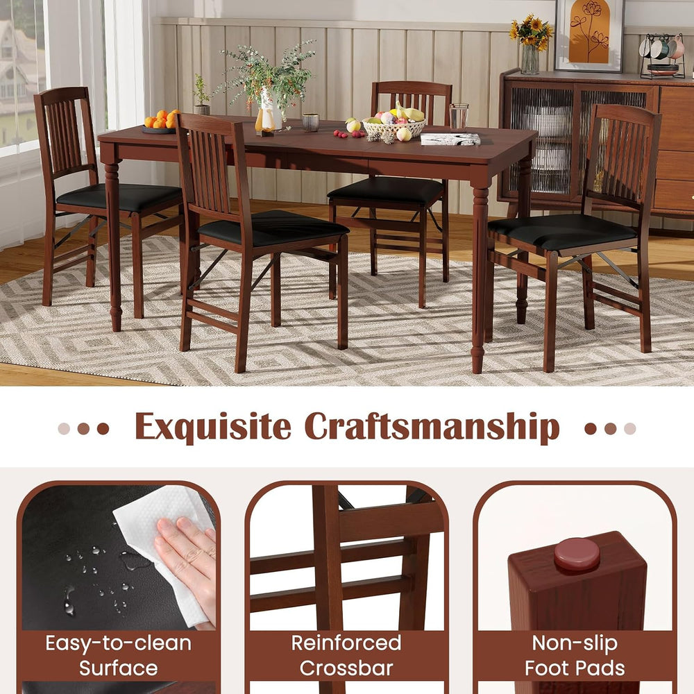 GIANTEX Folding Dining Chairs Set of 2, Foldable Wood Kitchen Chairs with Pad...