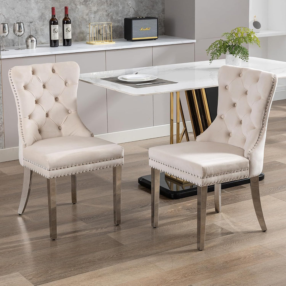 KCC Velvet Dining Chairs Set of 2, Upholstered High-end Tufted Dining Room Ch...