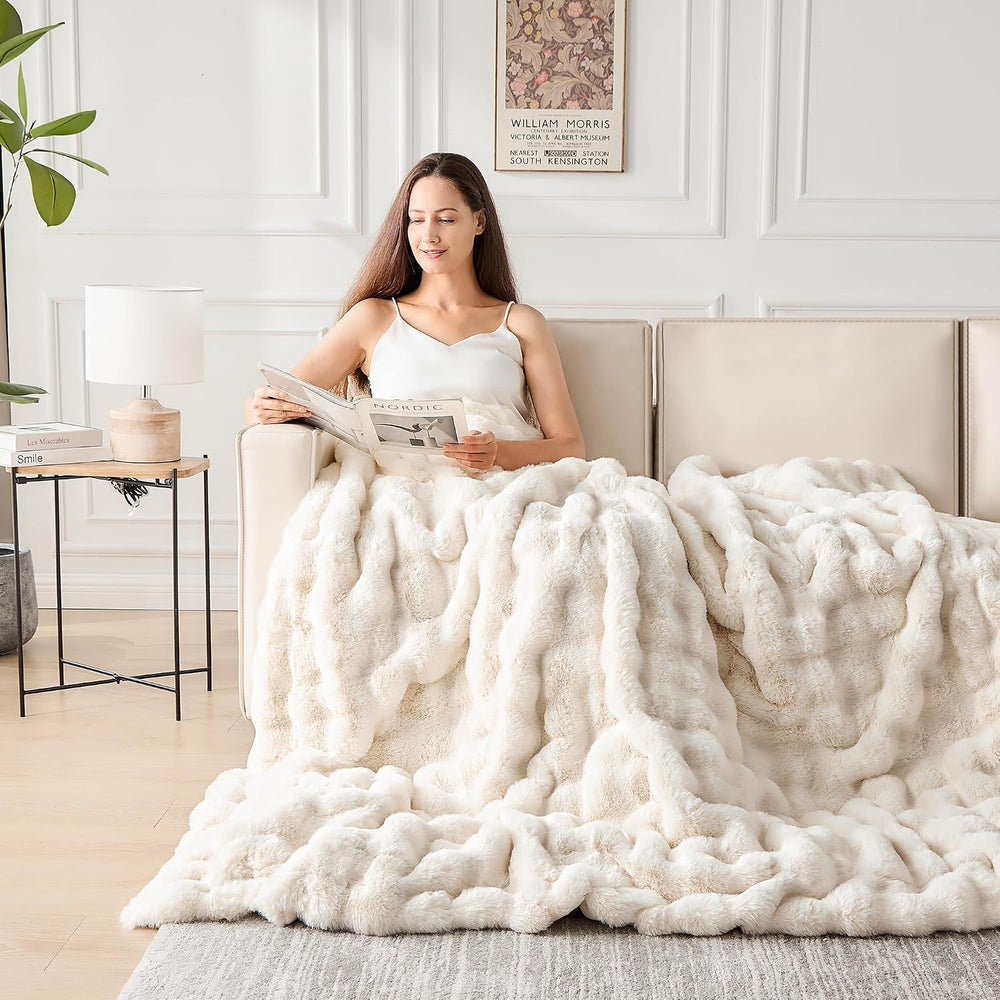 NORD ECO Luxury 1000GSM Faux Rabbit Fur Throw Blanket, Super Heavy Warm Cozy ...