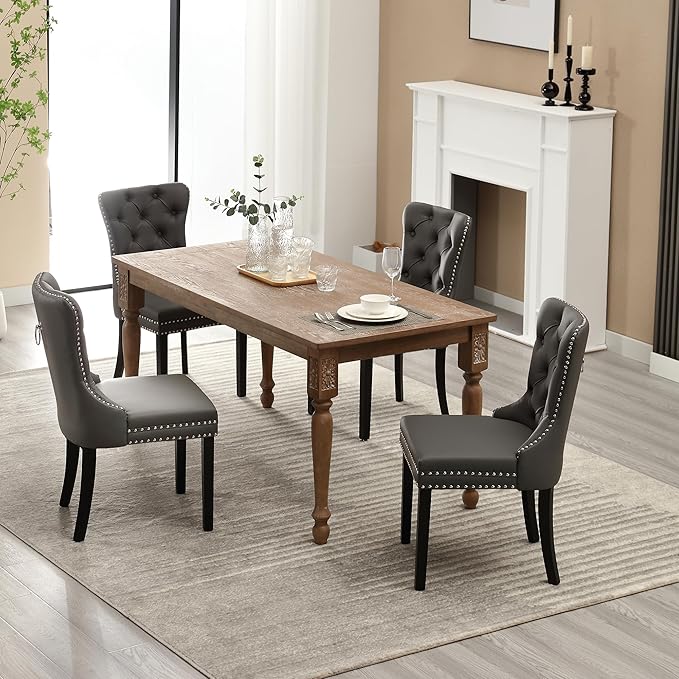 KCC Faux Leather Dining Chairs Set of 4, Upholstered High-end Tufted Dining R...