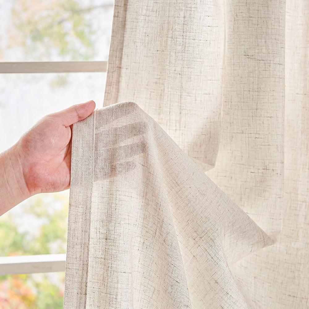 jinchan Linen Curtain 84 Inch Light Filtering Grommet 1 Panel Beige