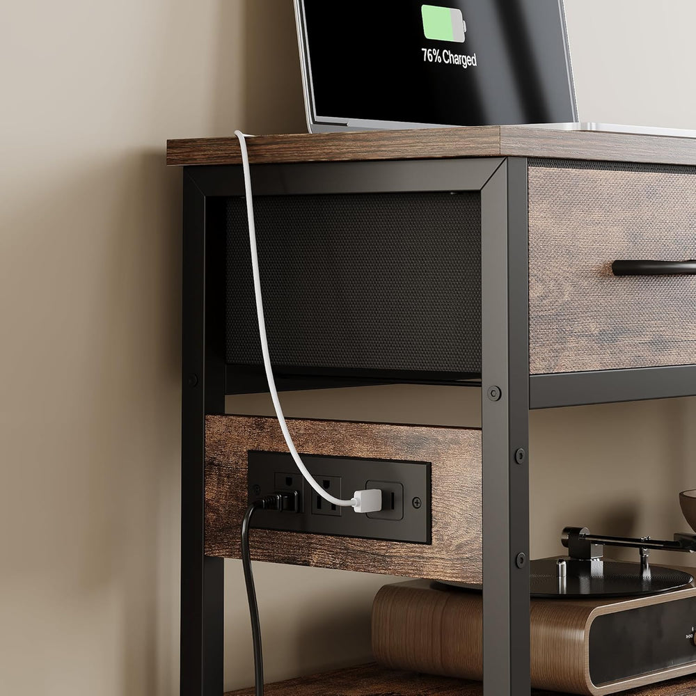 Lulive Entryway Table with Power Outlets, Console Table with 3 Fabric Drawers...