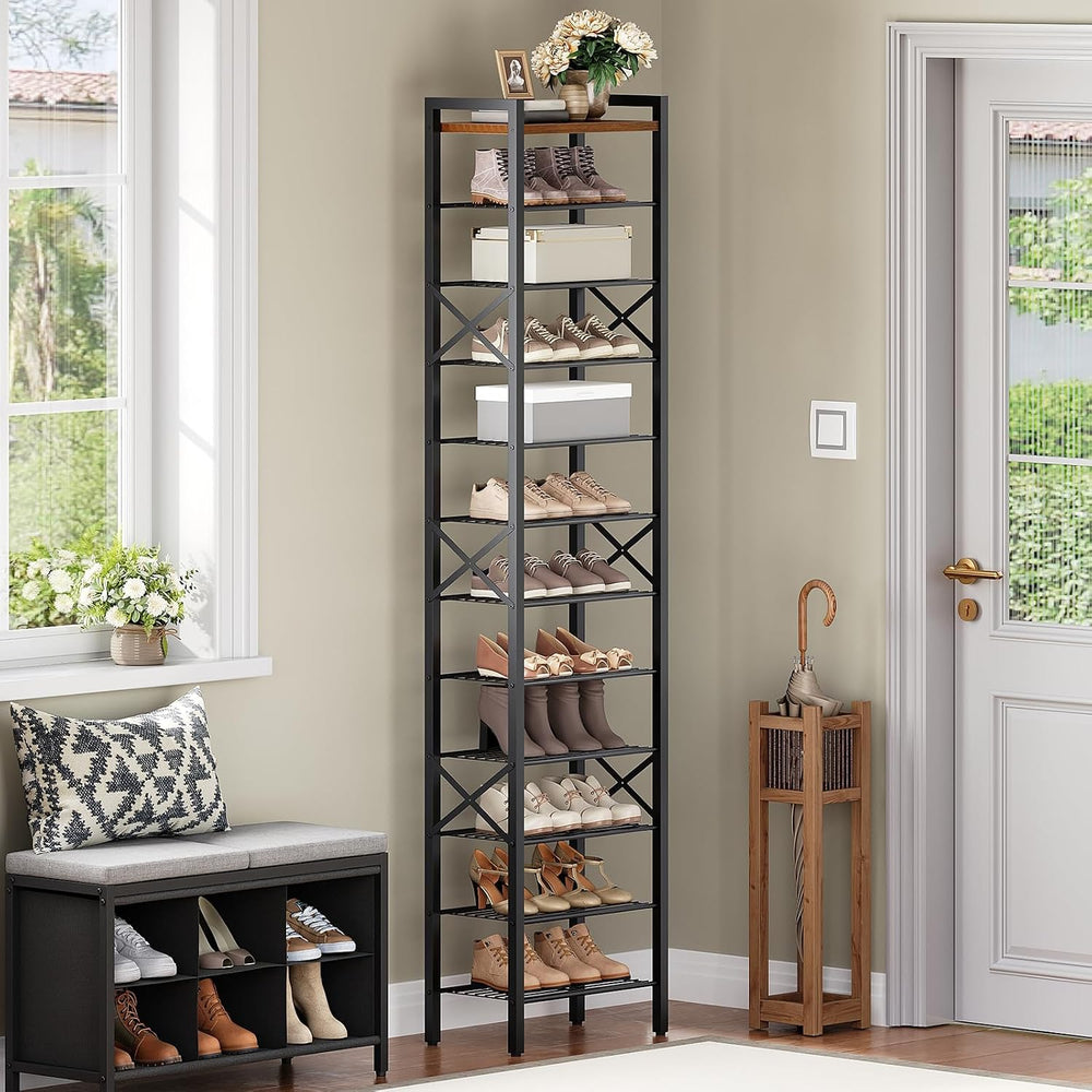12-Tier Narrow Shoe Rack, Tall Shoe Rack for 12-24 Pairs, Slim Shoe Storage O...