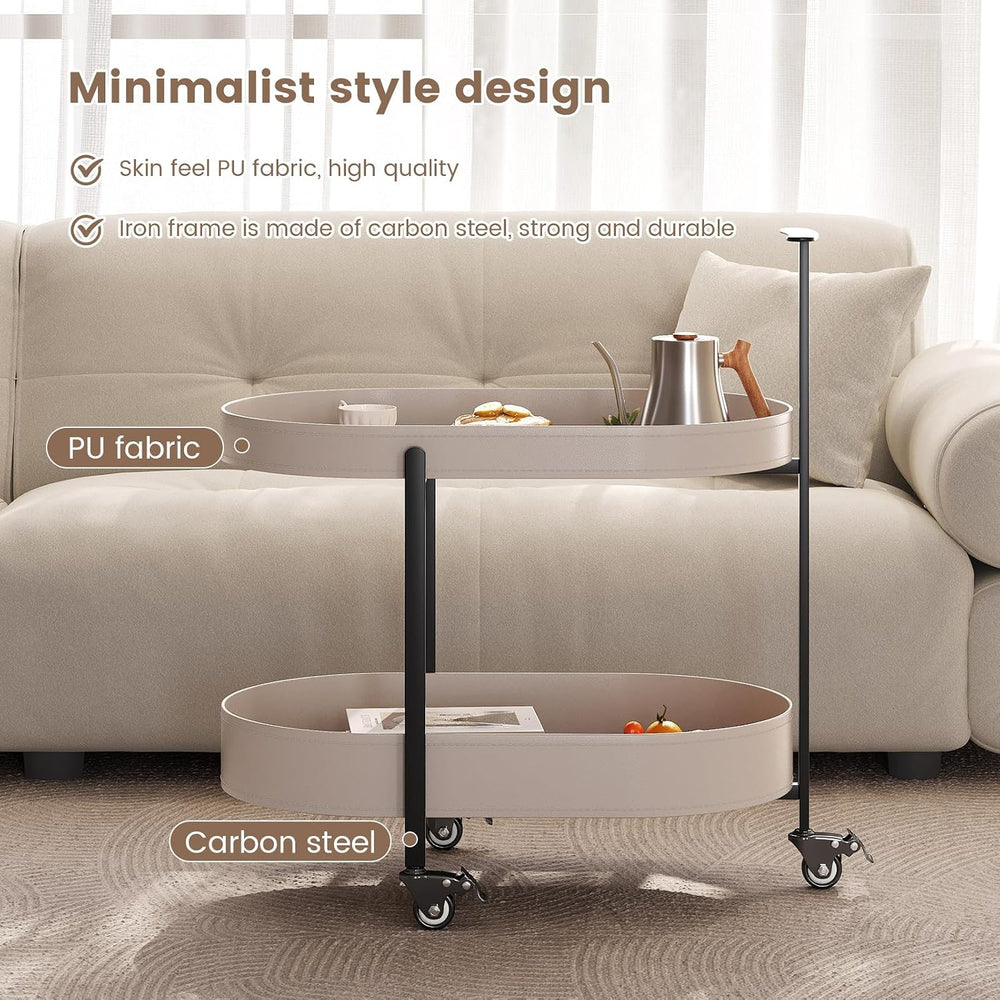 Guyii 2 Tiers Storage Rolling Cart 360 Rotating Side Table Modern End Table L...
