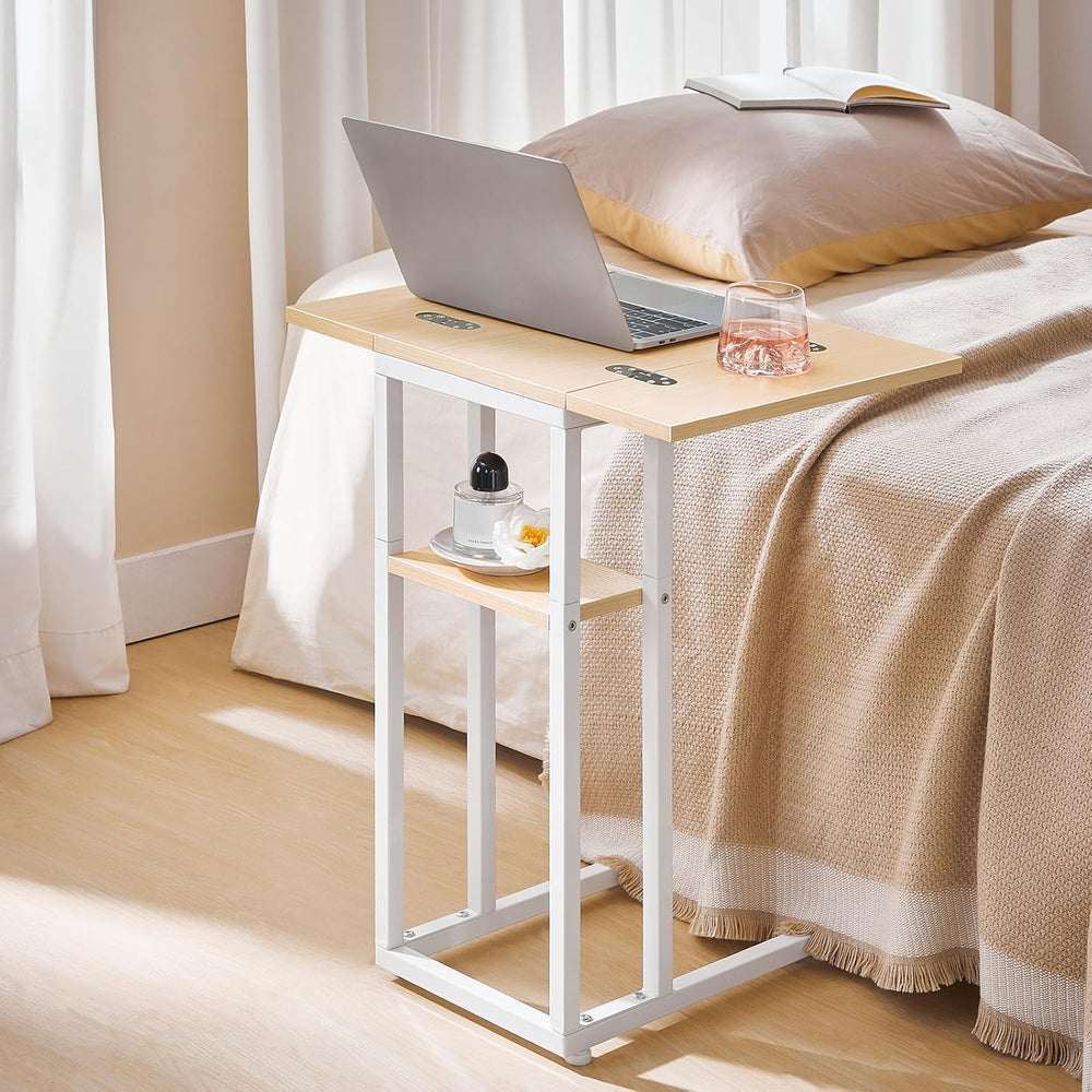 HOOBRO Foldable C Shaped End Table, C Shaped Side Table with Storage Shelf, S...