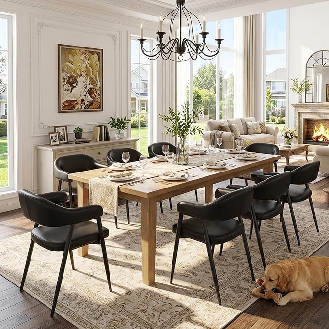 HNY Modern Dining Room Arm Chairs Set of 2, Retro Faux Leather Upholstered Ba...