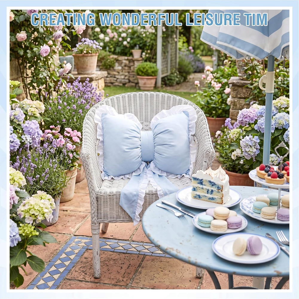 2 Pcs Blue Bow Pillows with Lace Trim 17.72 x 15.75'' Decorative Bow ...