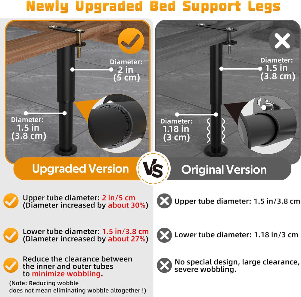 Wlrrcwdttc 4 Pcs Adjustable Height Bed Support Legs 7.08-13 inch, Bed Frame C...