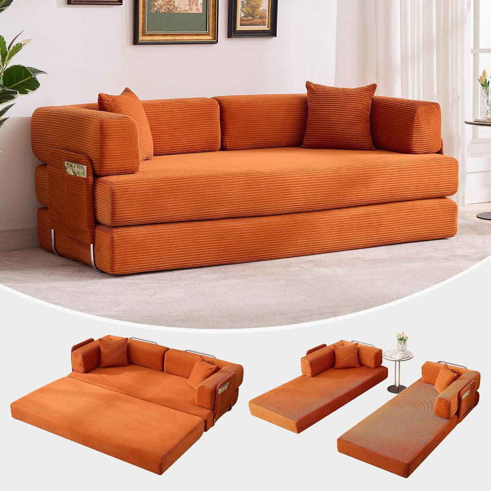 Garvee 5-in-1 Convertible Sofa Bed, 78.8" Modular Corduroy Sleeper with ...