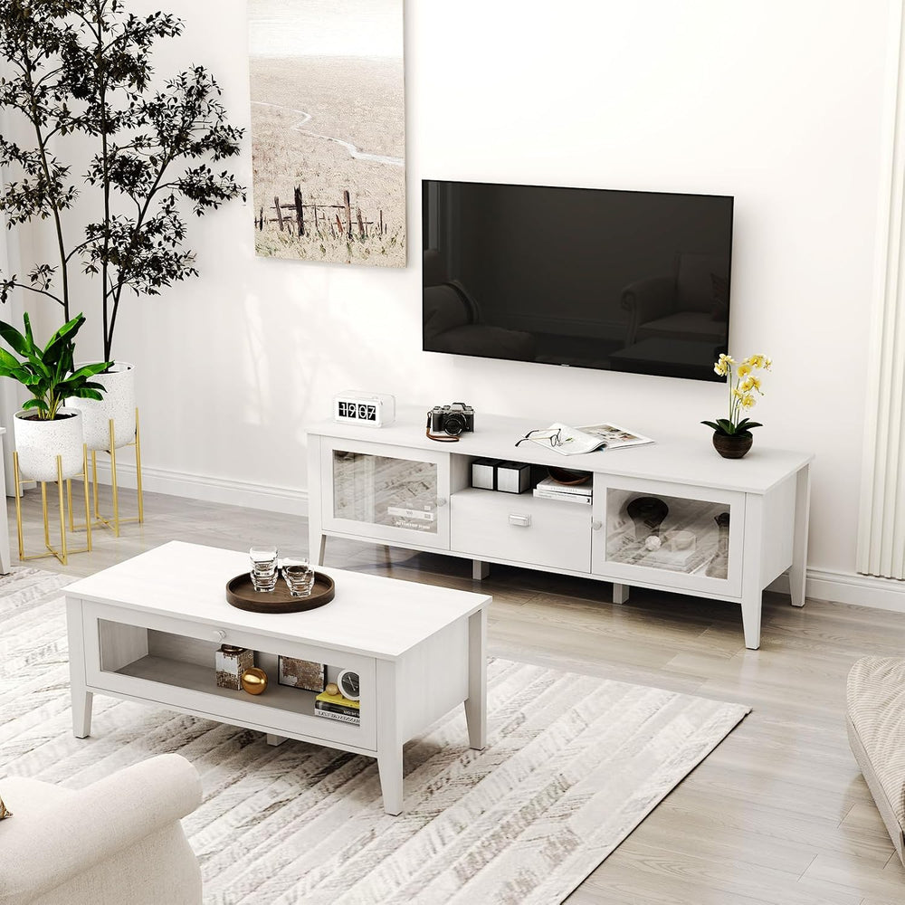Bonzy Home TV Stand and Coffee Table Set of 2, Modern TV Console Coffee Table...