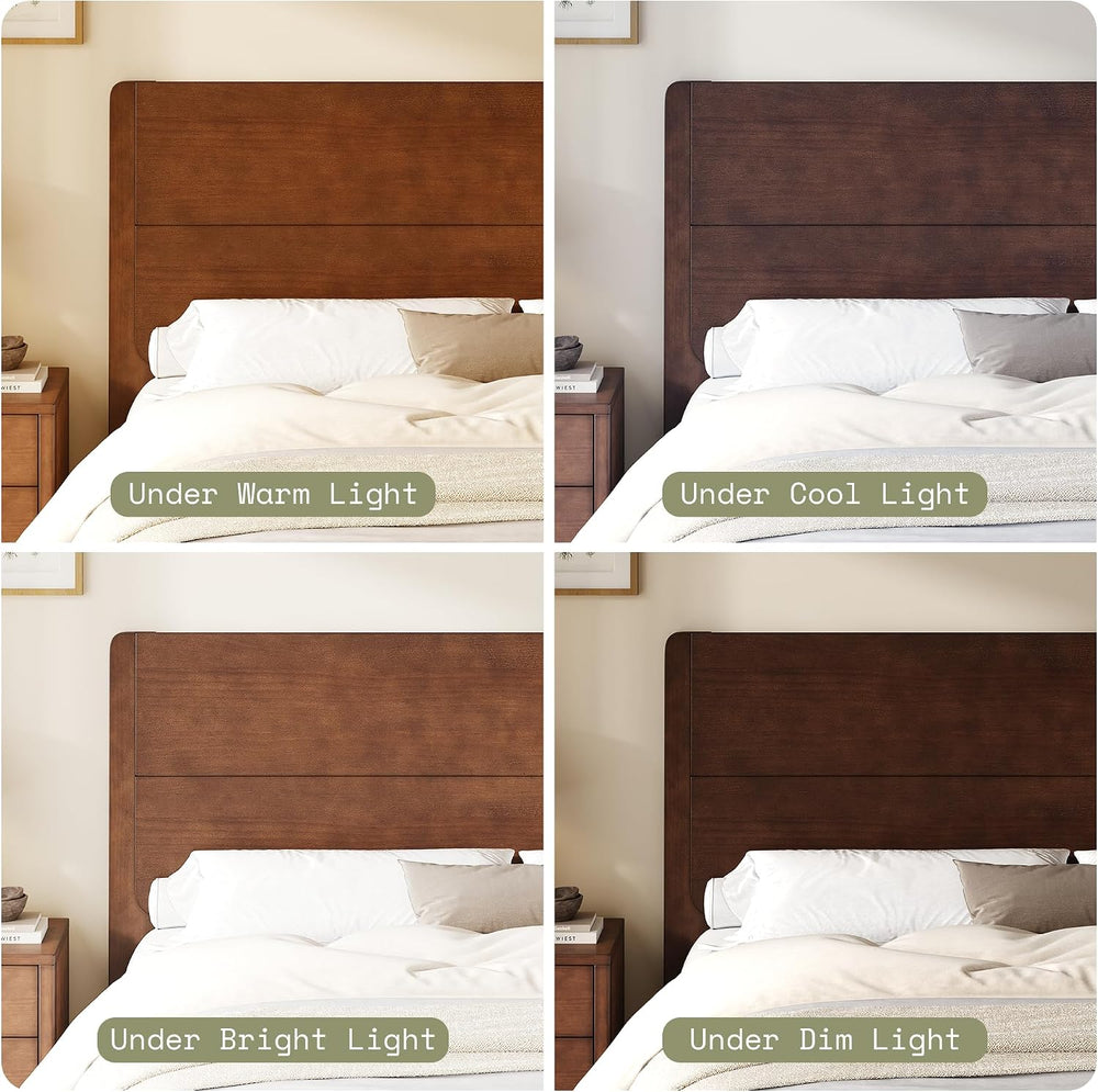 AMERLIFE Solid Wood Queen Bed Frame with Headboard, Japanese Joinery,Walnut