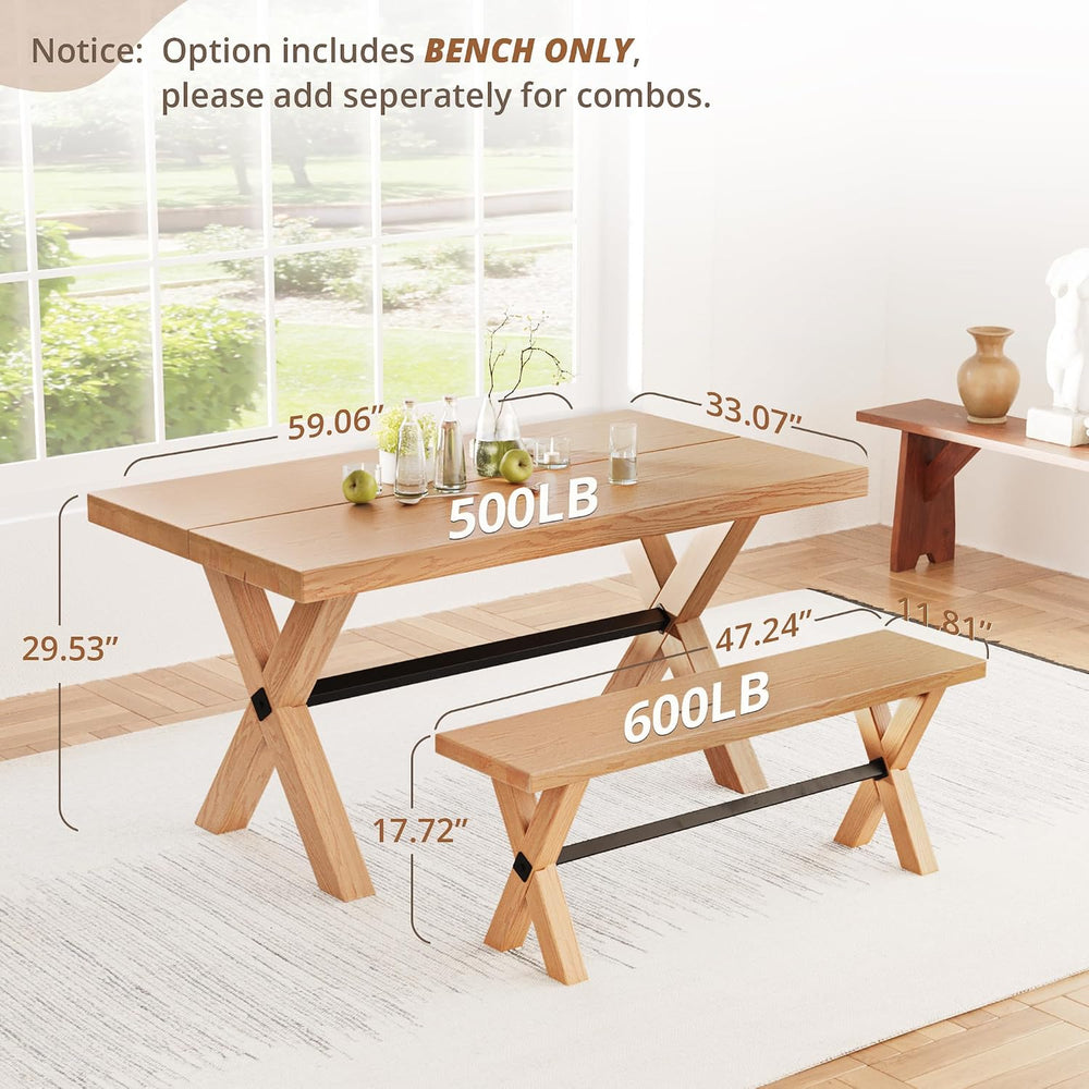 LUE BONA 47 inch Dining Bench with Solid Wood, Farmhouse Kitchen Bench with N...
