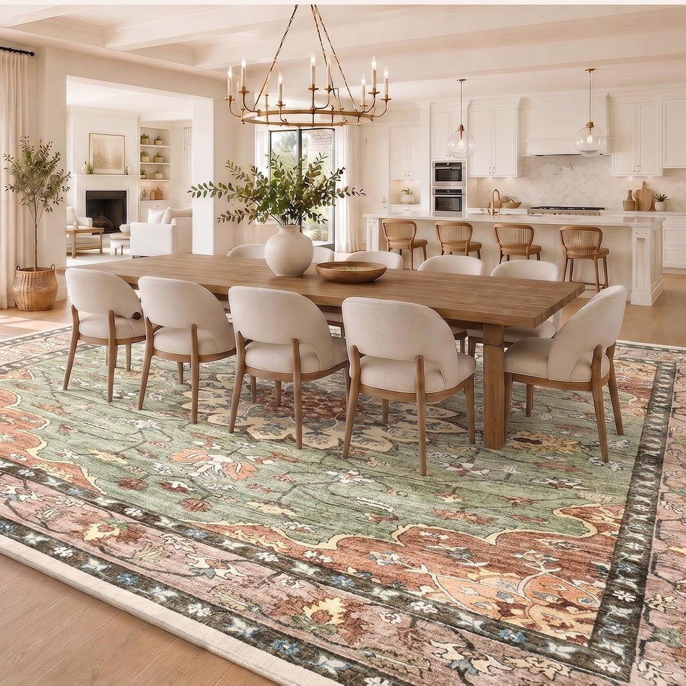 8x10 Washable Area Rug, Large Vintage Distressed Medallion Rugs