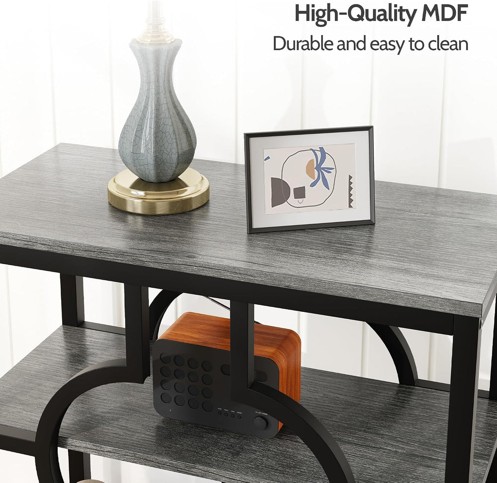End Table, Narrow Side Table with 3-Tier Storage Shelves, Wood Sofa Side Tabl...
