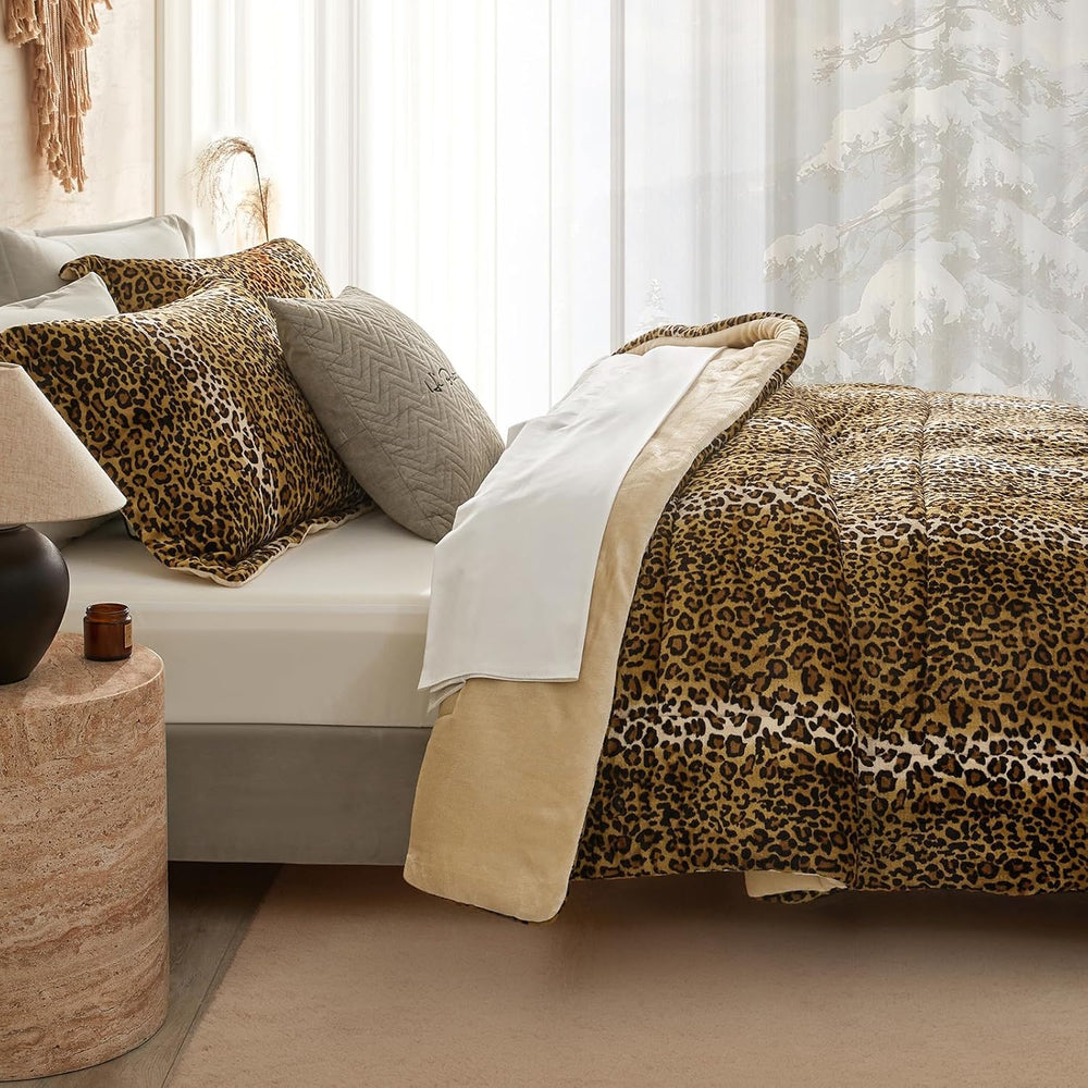 Petrichor Leopard Velvet Flannel Queen Comforter Set-Cheetah Print Western Bl...