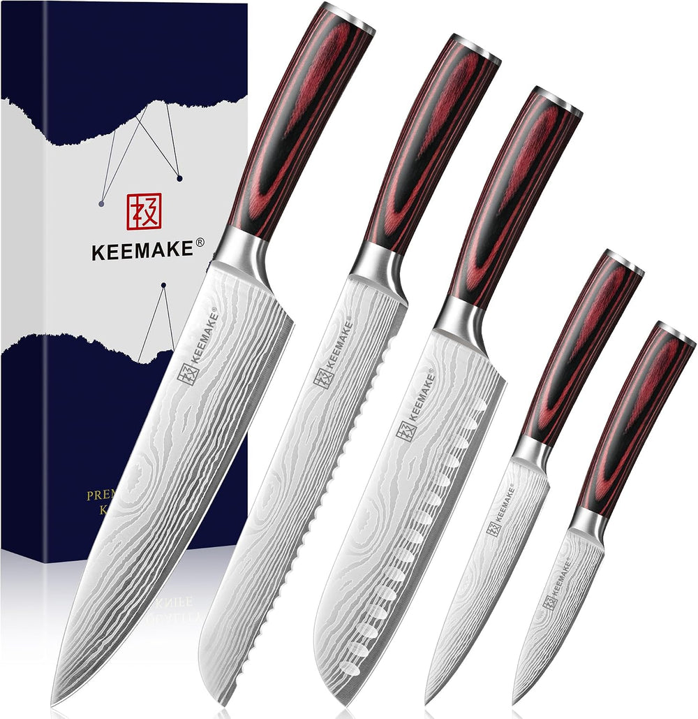 KEEMAKE Knife Set 5 Pieces, Professional Kitchen Knife Set, High Carbon