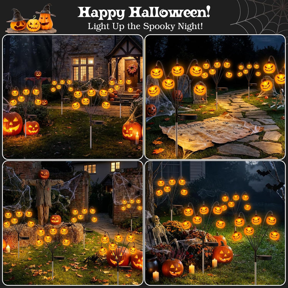 Lewondr 4 Pack Halloween Decorations Outdoor Pumpkin Lights