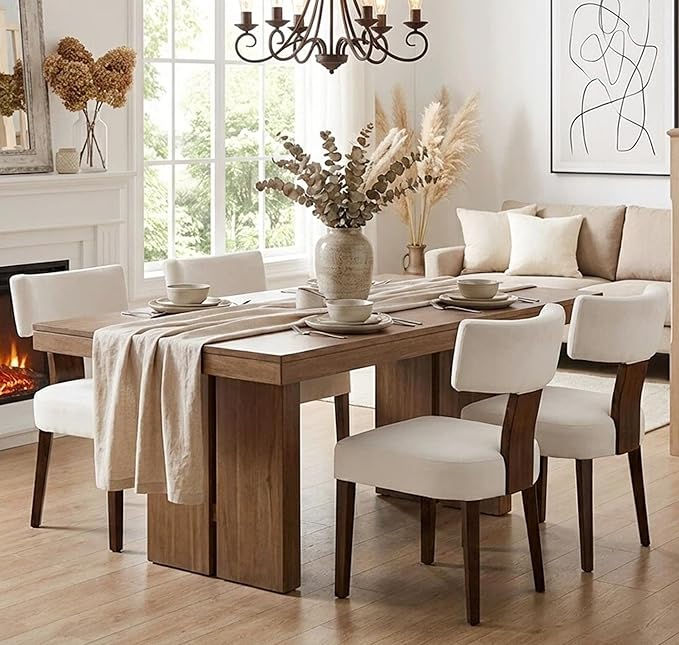 Mid Century Modern Dining Chairs Set of 2, Upholstered Wooden Dining Room Cha...