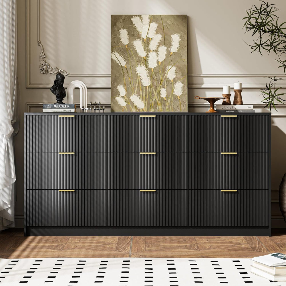 Black 3-Piece Bedroom Set, 9-Drawer Dresser & 2-Drawer Nightstands