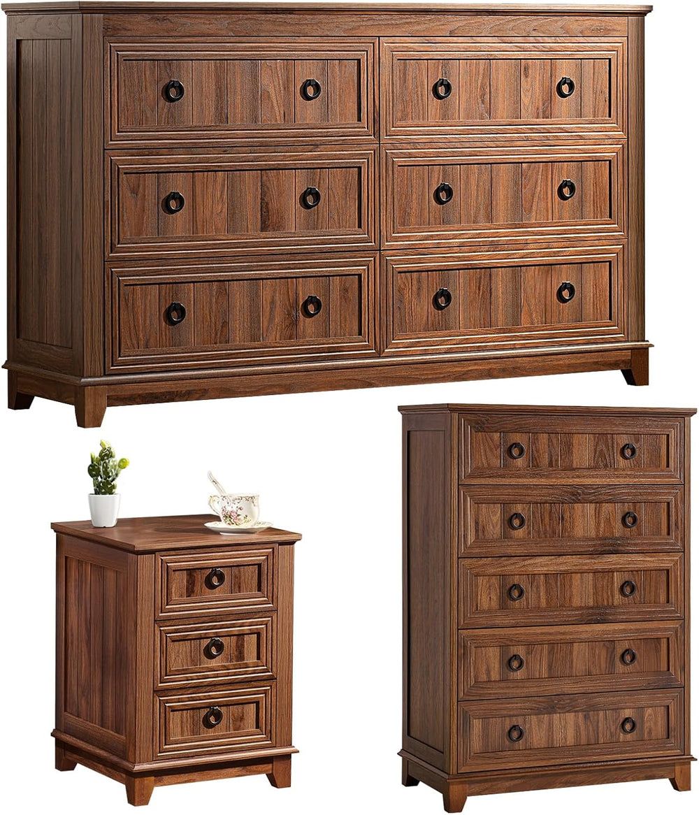 Joaxswe Farmhouse Dresser and Nightstand Sets 3 Piece, Brown