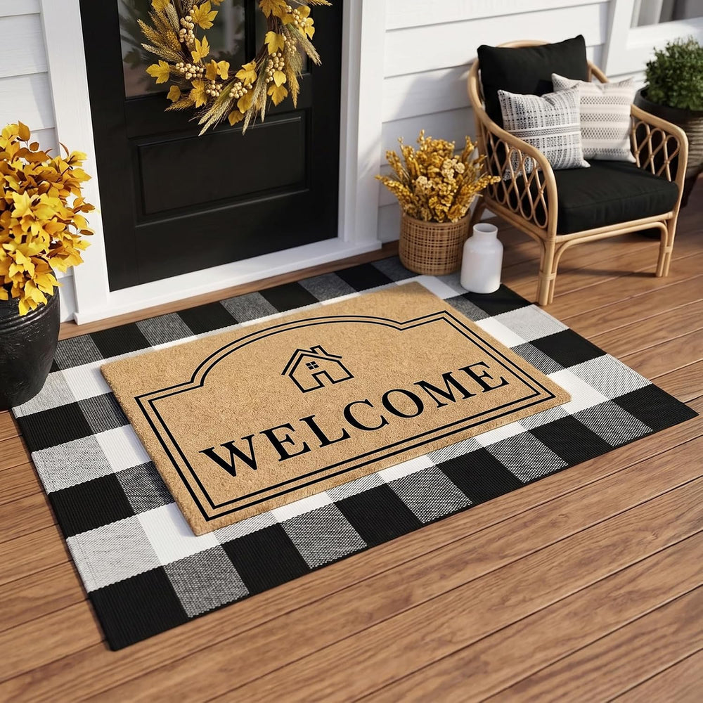 2 Pcs Layered Coir Front DoorMat Set, 0.6" Extra Thick & Non Slip Ba...