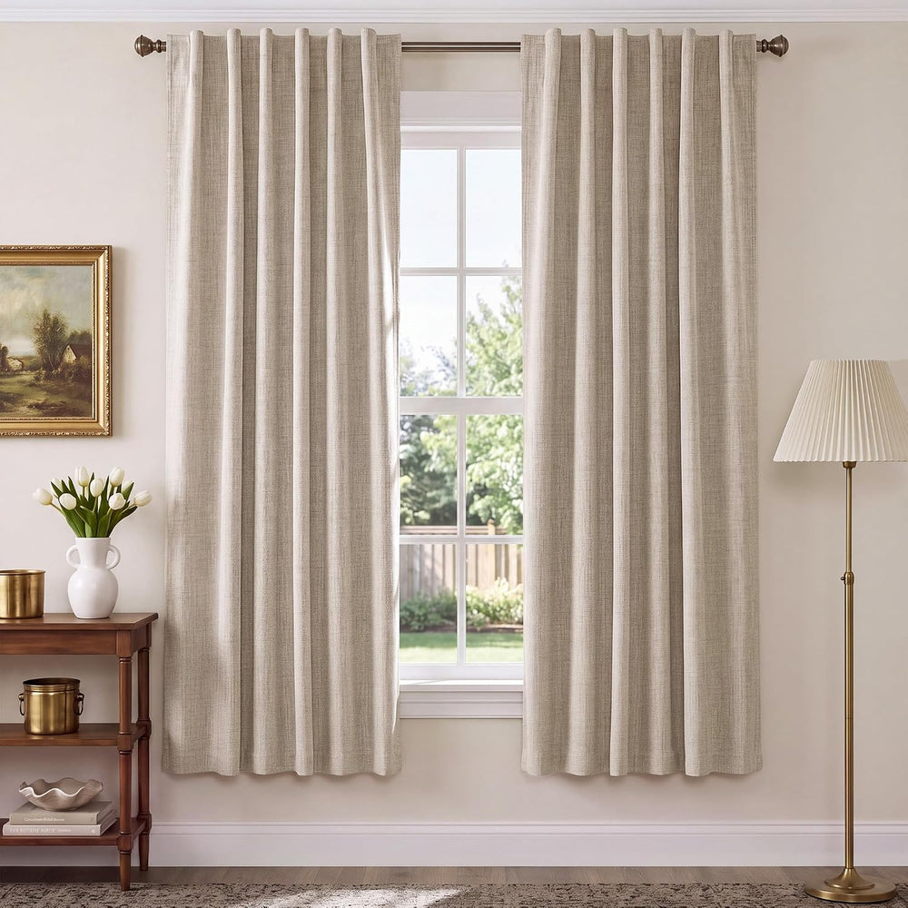 NICETOWN 100% Black Out Curtains 72 inch Long Linen Textured Set of 2