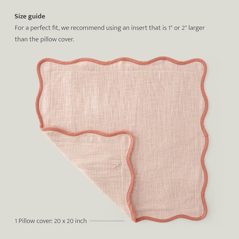 Double Stitch 100% Cotton Scalloped Throw Pillow Covers, Shell Pink