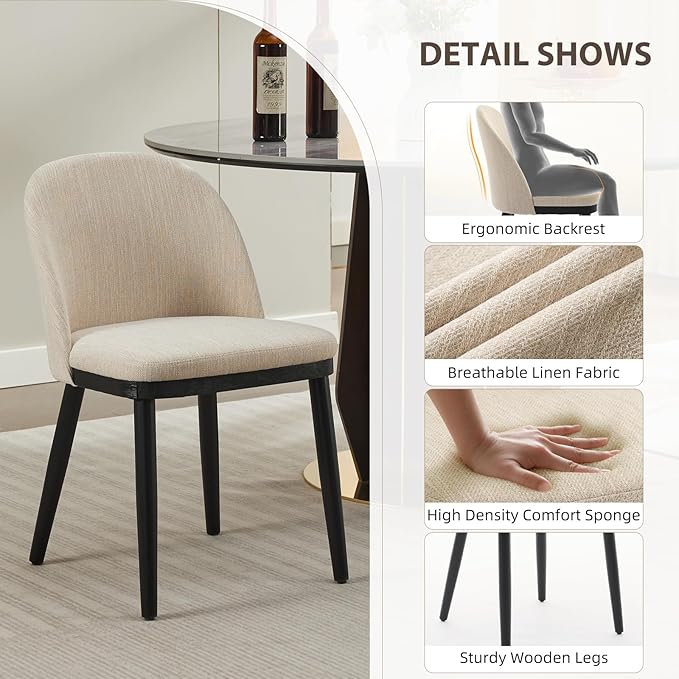 Upholstered Dining Chairs Set of 4,Modern Fabric Kitchen Side Chairs with Thi...