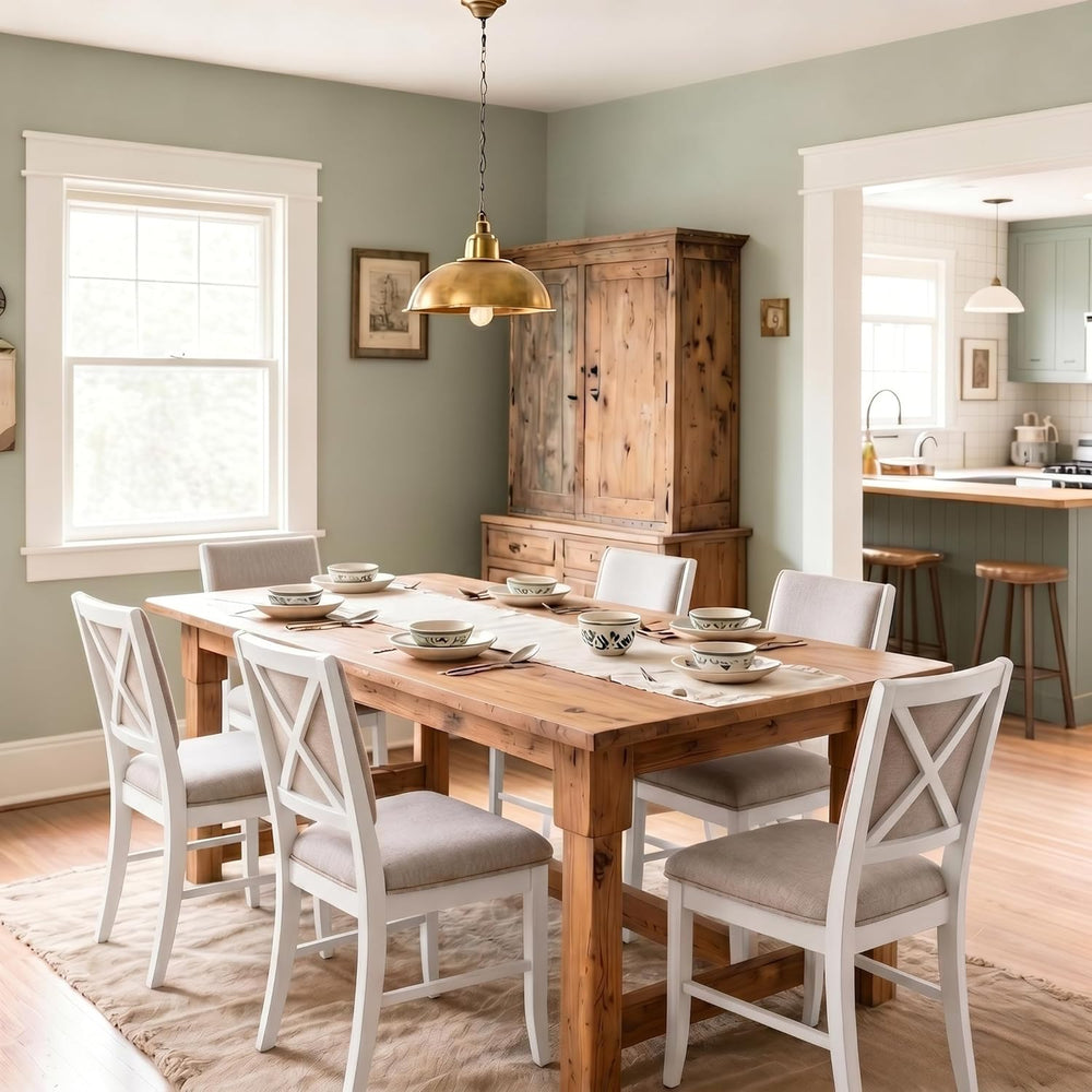 Farmhouse Dining Chairs Set of 4 Upholstered Kitchen Chairs with Cross Back A...