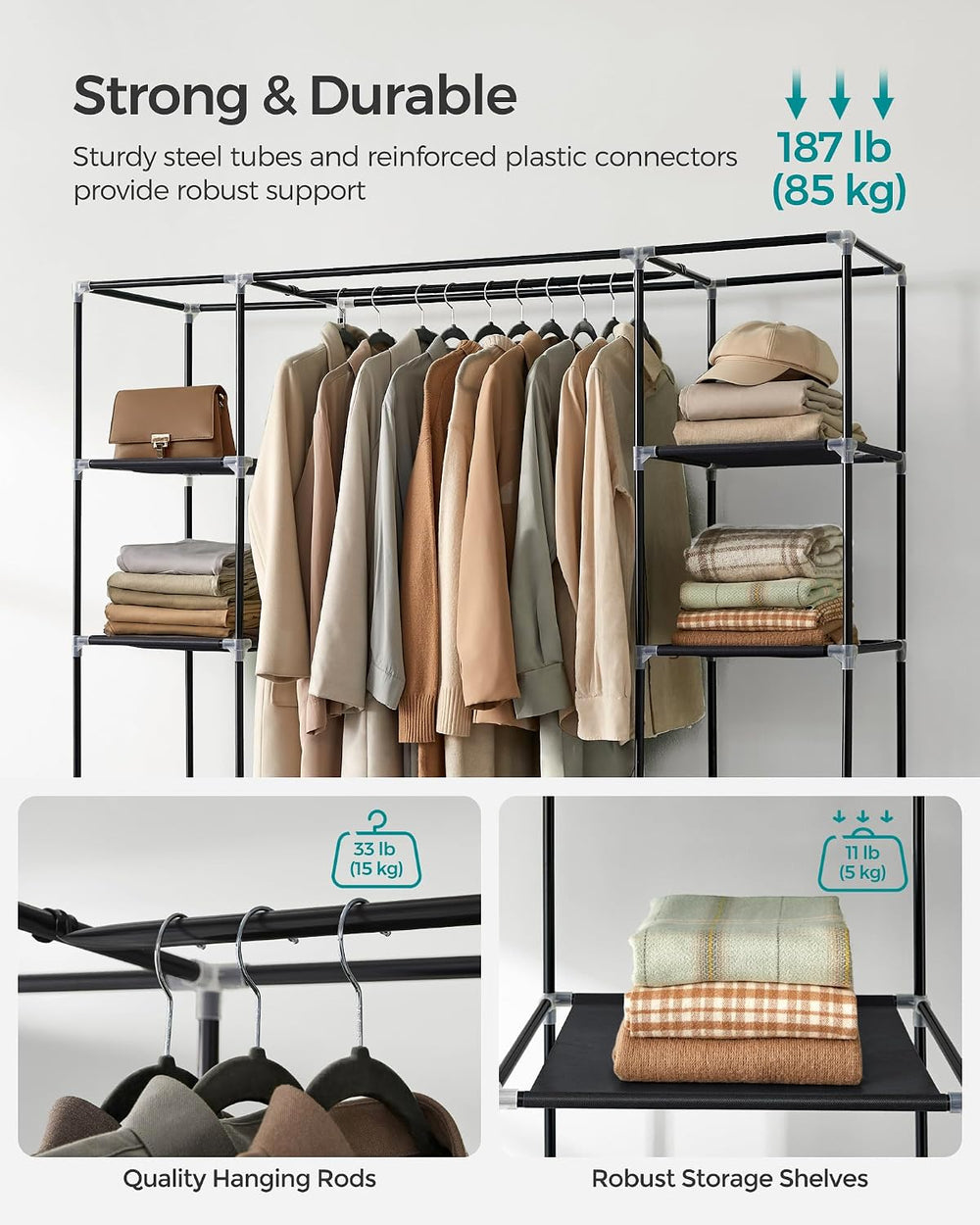 SONGMICS Closet Wardrobe, Portable Closet, Clothes Storage Organizer