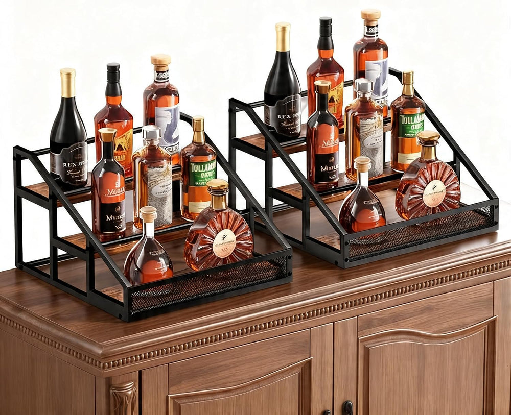 B4Life 2 Pack 3-Tier Liquor Bottle Display Shelf, Countertop Bar Shelves | Li...