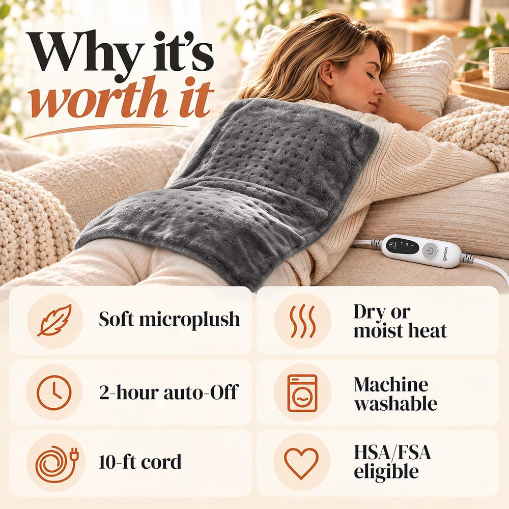 GENIANI Electric Heating Pad for Back Pain & Cramps Relief, Electric Thro...