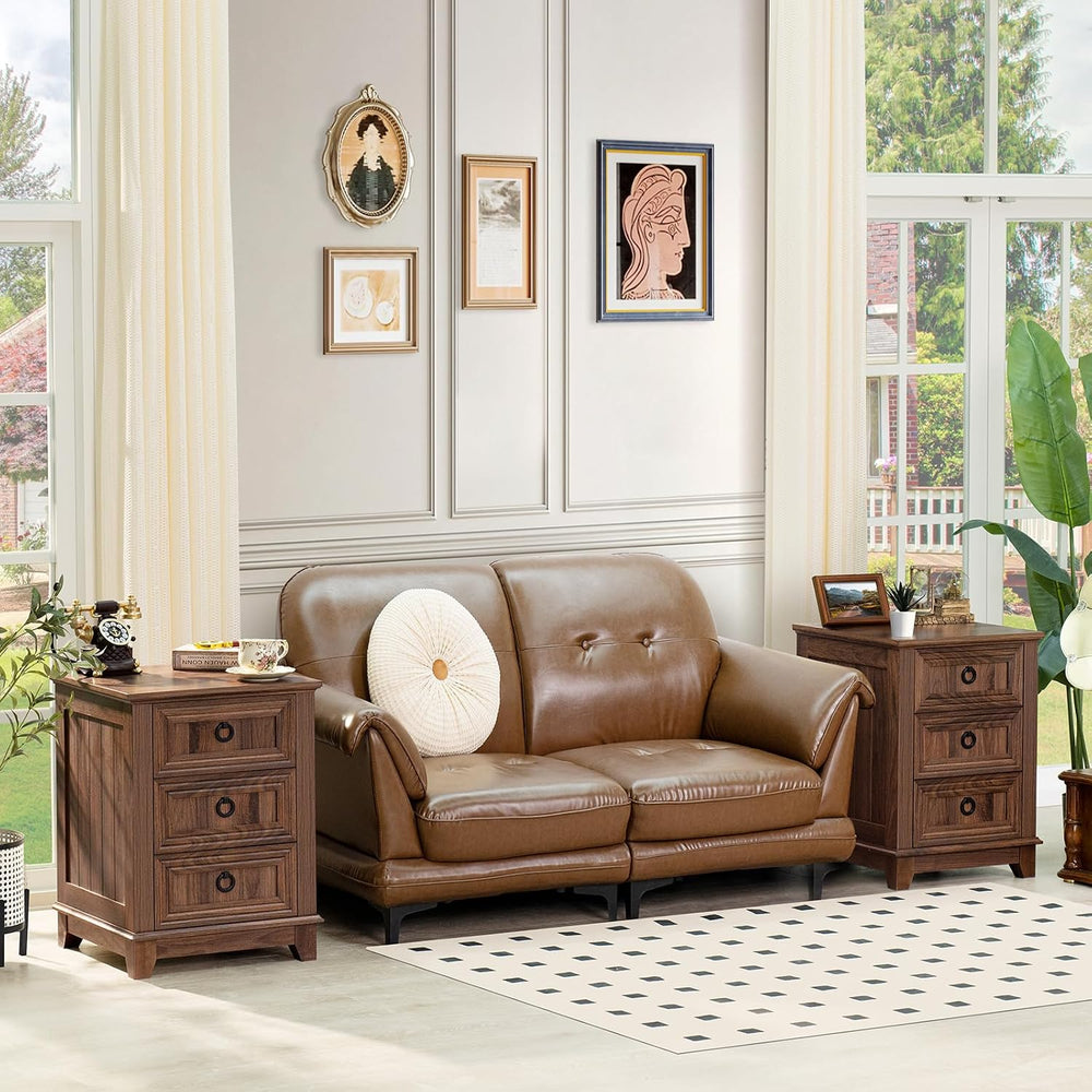 Joaxswe Farmhouse Dresser and Nightstand Sets 3 Piece, Brown