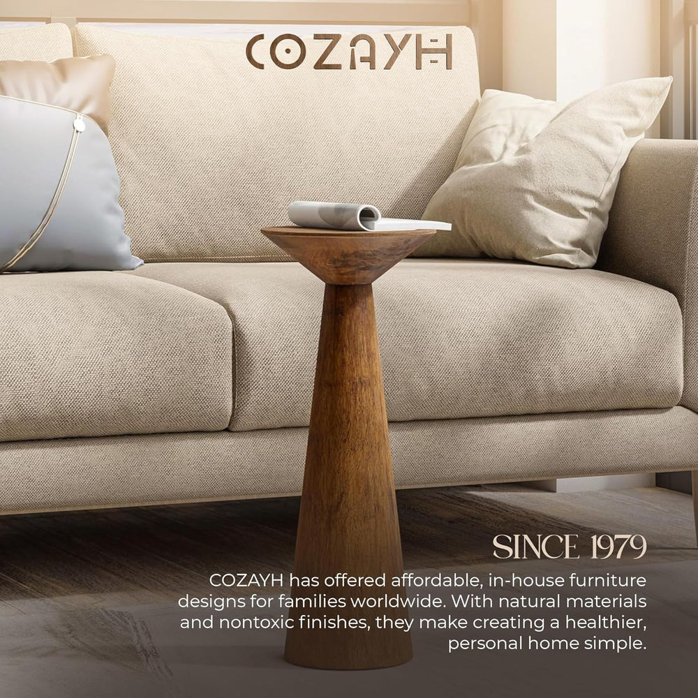 COZAYH Set of 2 22.8-Inch Tall Round Martini End Table, Walnut – Solid Pine W...