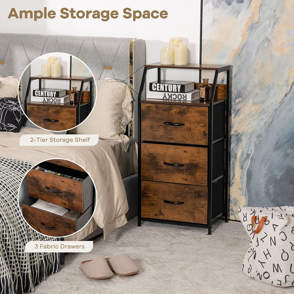GIANTEX 3 Drawers Dresser, Storage Tower w/ 3 Foldable Fabric Drawers & O...
