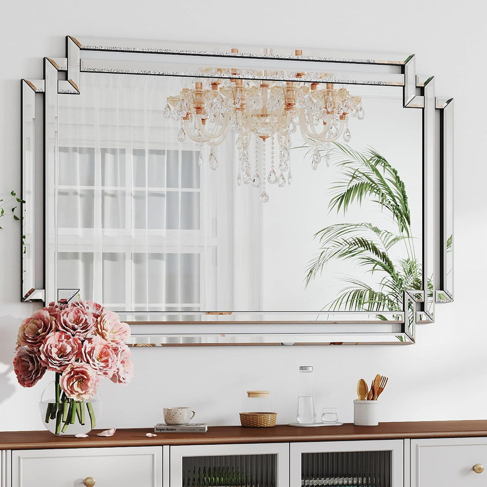 32" X 47" Large Bathroom Wall Mirror with Glass Pieces and Beveled ...
