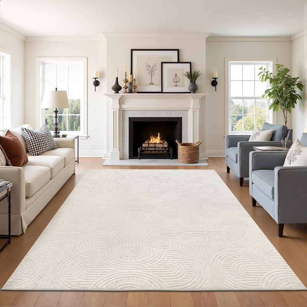 Pauwer Area Rugs for Living Room 5x7, Non Slip Washable Modern Rug, Beige