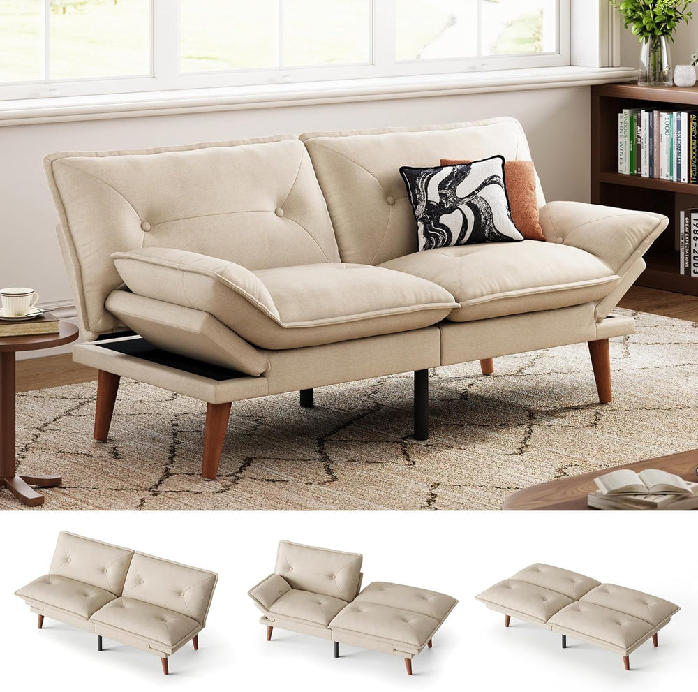 LINSY HOME Futon Sofa Bed, 70" Chenille Futon Couch with Adjustable Back...