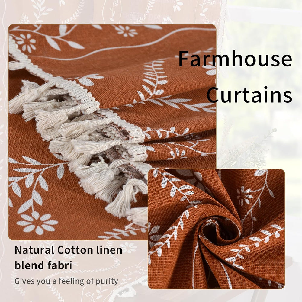 Schweek Terracotta Boho Curtains 63 Inches Long 2 Panels for Kitchen