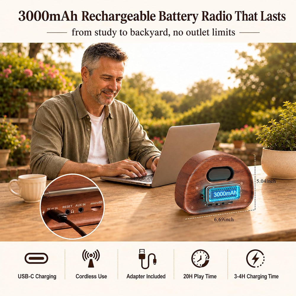 Eoxsmile FM Radio with Bluetooth, NOAA Weather Alert, 40 Presets, 3000mAh
