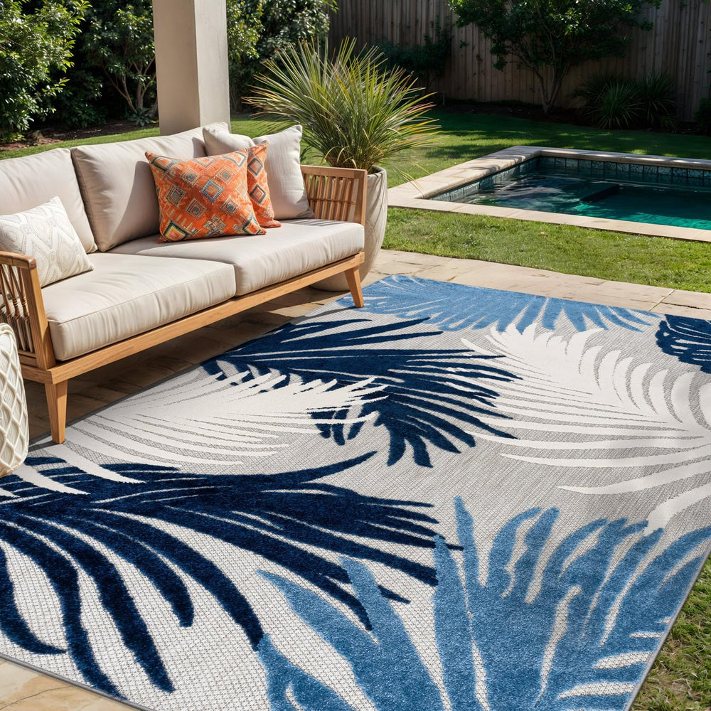 Rugshop Lucca Indoor/Outdoor Contemporary Floral Deck Area Rug Navy 5' x ...