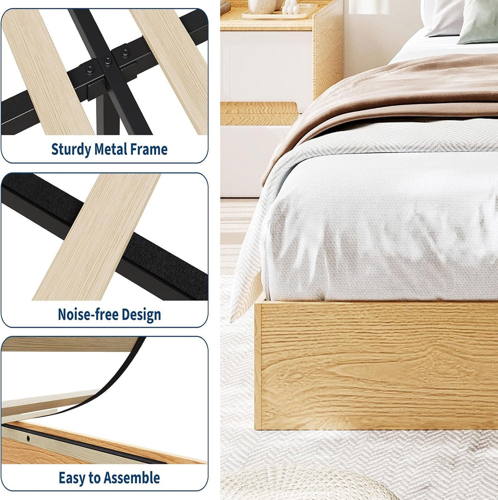 IDEALHOUSE Full Wood Platform Bed Frame with Low Profile Design